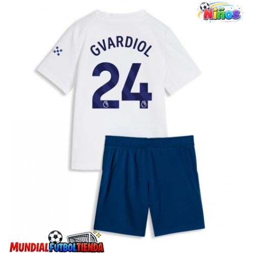 Camiseta Manchester City Josko Gvardiol #24 Tercera Equipación Replica 2026-27 para niños mangas cortas (+ Pantalones cortos)